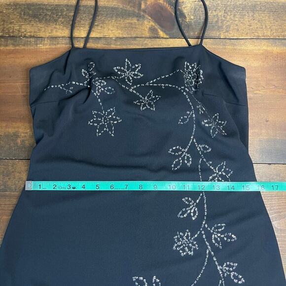 Vintage Y2K Black Silver Glitter Floral Thin Strap Maxi Pencil Dress Size 8 Prom - Picture 12 of 15